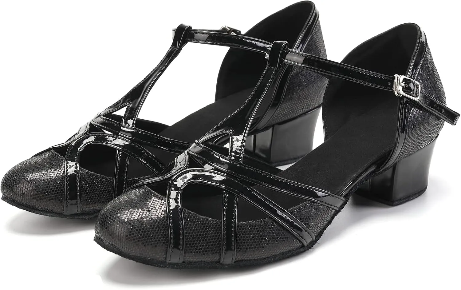 HIPPOSEUS Women's Latin Dance Shoes Champagne Closed Toe Sparkle Low Heel Ballroom Salsa Tango Dance Performance Shoes,Model 2040