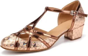 HIPPOSEUS Women's Latin Dance Shoes Champagne Closed Toe Sparkle Low Heel Ballroom Salsa Tango Dance Performance Shoes,Model 2040