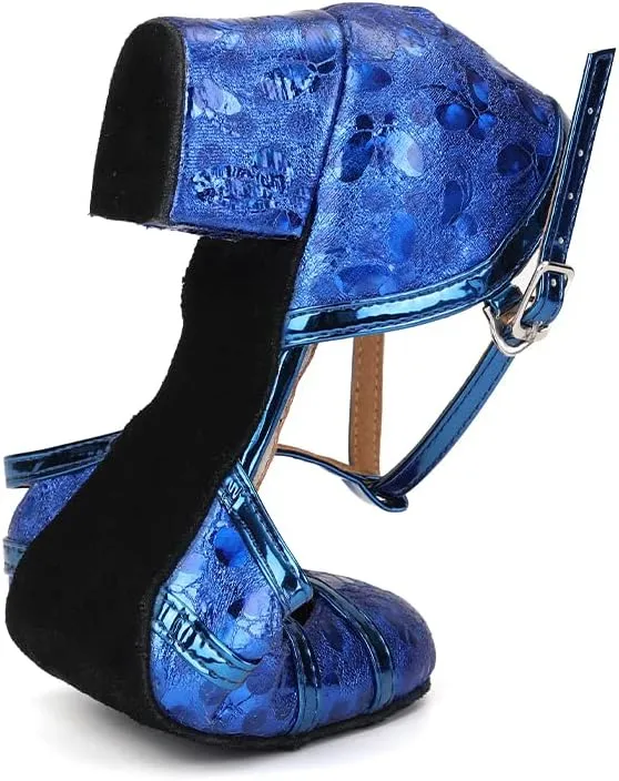 HIPPOSEUS Women's Latin Dance Shoes Champagne Closed Toe Sparkle Low Heel Ballroom Salsa Tango Dance Performance Shoes,Model 2040