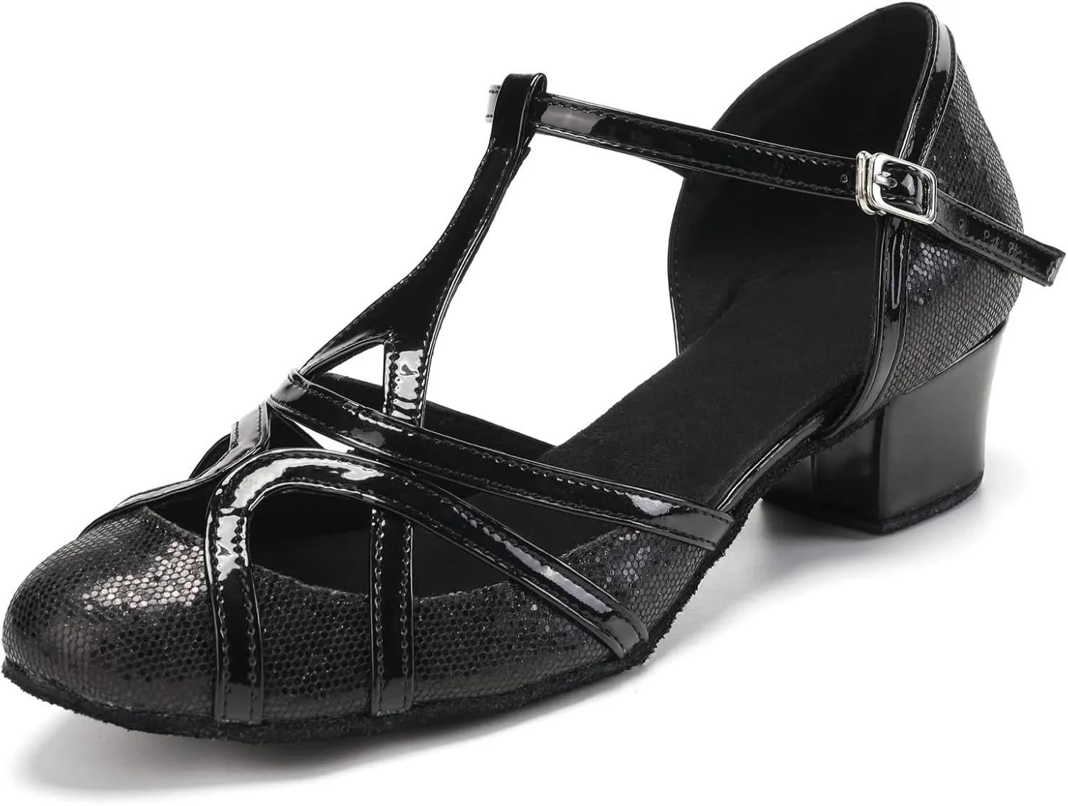 HIPPOSEUS Women's Latin Dance Shoes Champagne Closed Toe Sparkle Low Heel Ballroom Salsa Tango Dance Performance Shoes,Model 2040
