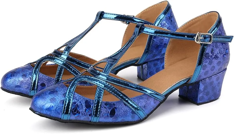 HIPPOSEUS Women's Latin Dance Shoes Champagne Closed Toe Sparkle Low Heel Ballroom Salsa Tango Dance Performance Shoes,Model 2040