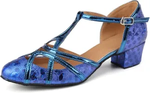 HIPPOSEUS Women's Latin Dance Shoes Champagne Closed Toe Sparkle Low Heel Ballroom Salsa Tango Dance Performance Shoes,Model 2040