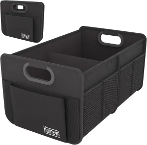 Homeve Car Trunk Organizer, Collapsible Multi-Compartment Car Organizer, Black, 2 Compart-Small