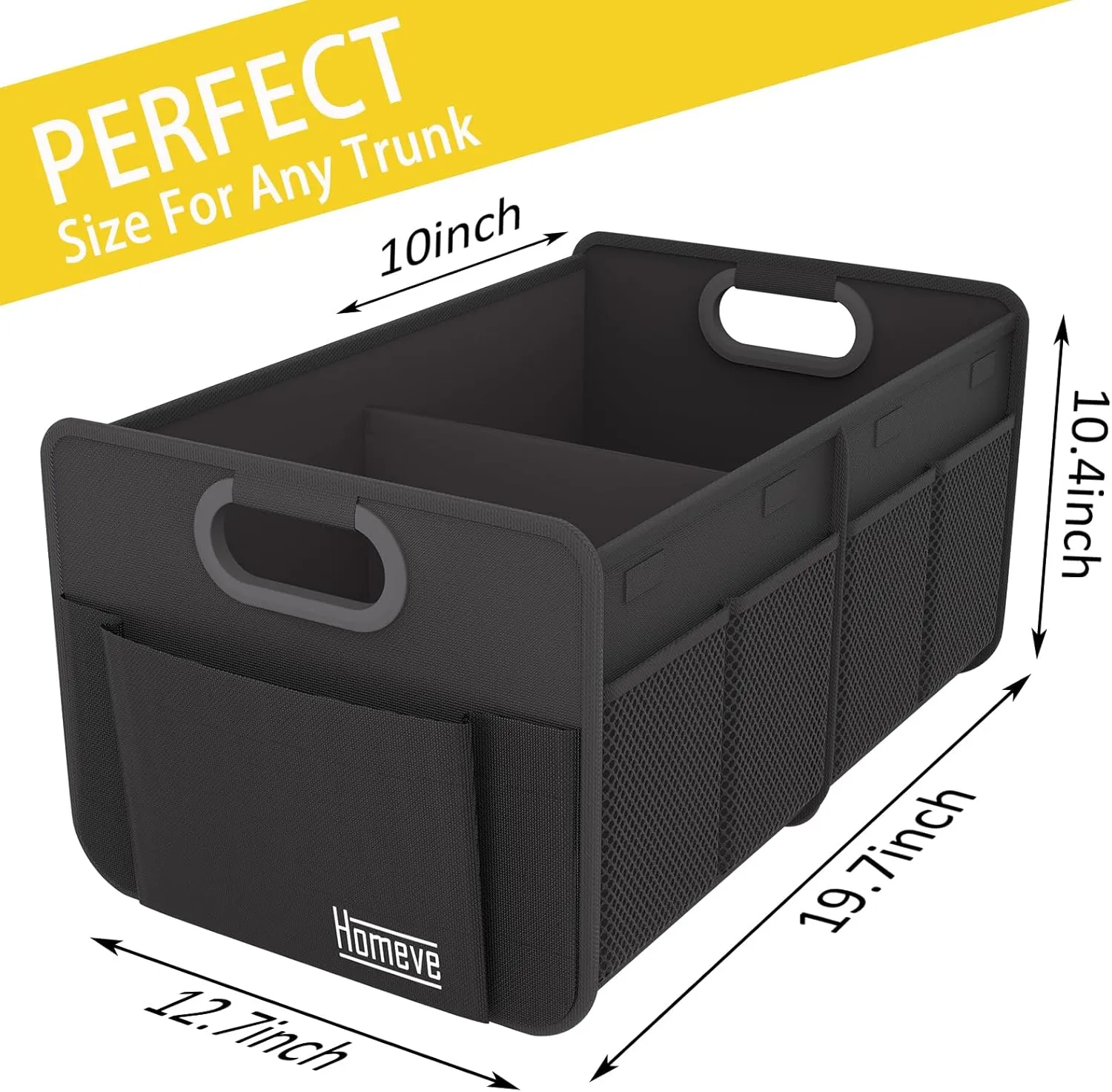 Homeve Car Trunk Organizer, Collapsible Multi-Compartment Car Organizer, Black, 2 Compart-Small