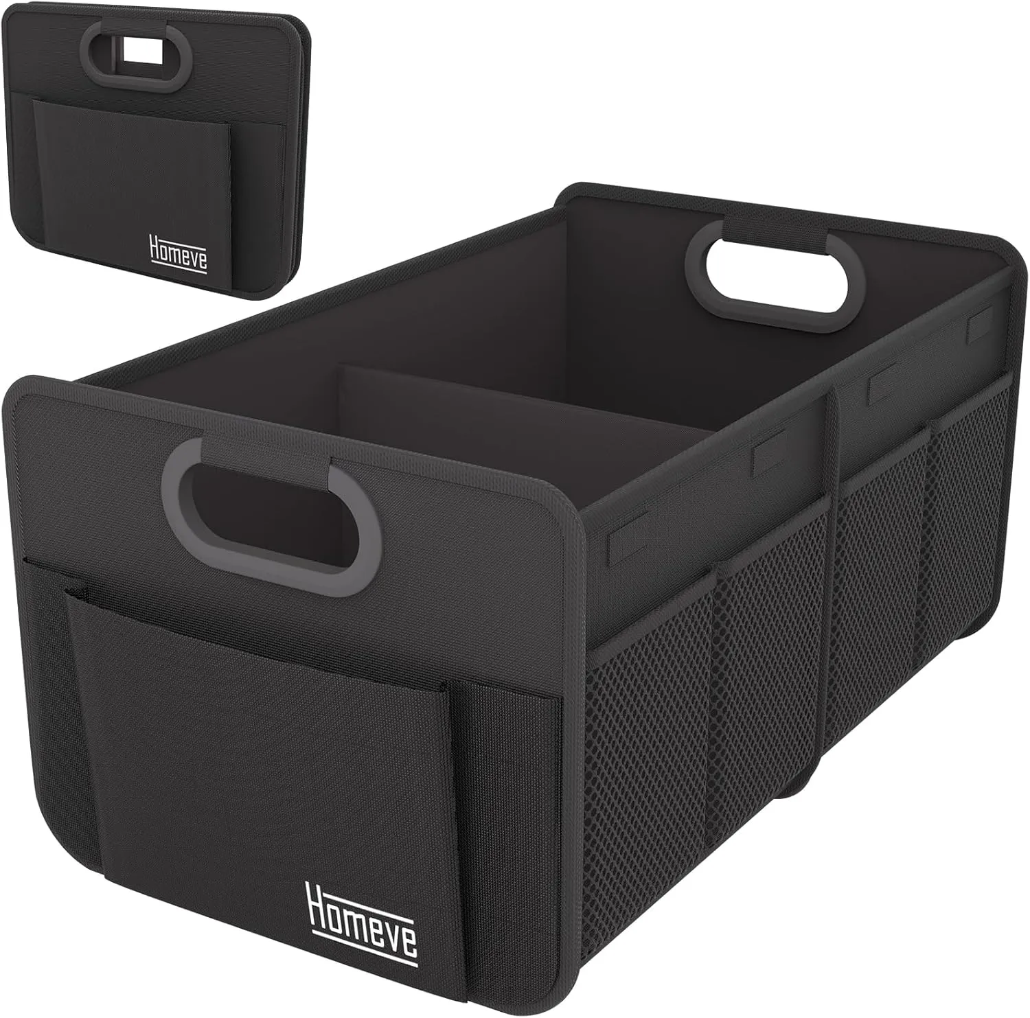 Homeve Car Trunk Organizer, Collapsible Multi-Compartment Car Organizer, Black, 2 Compart-Small