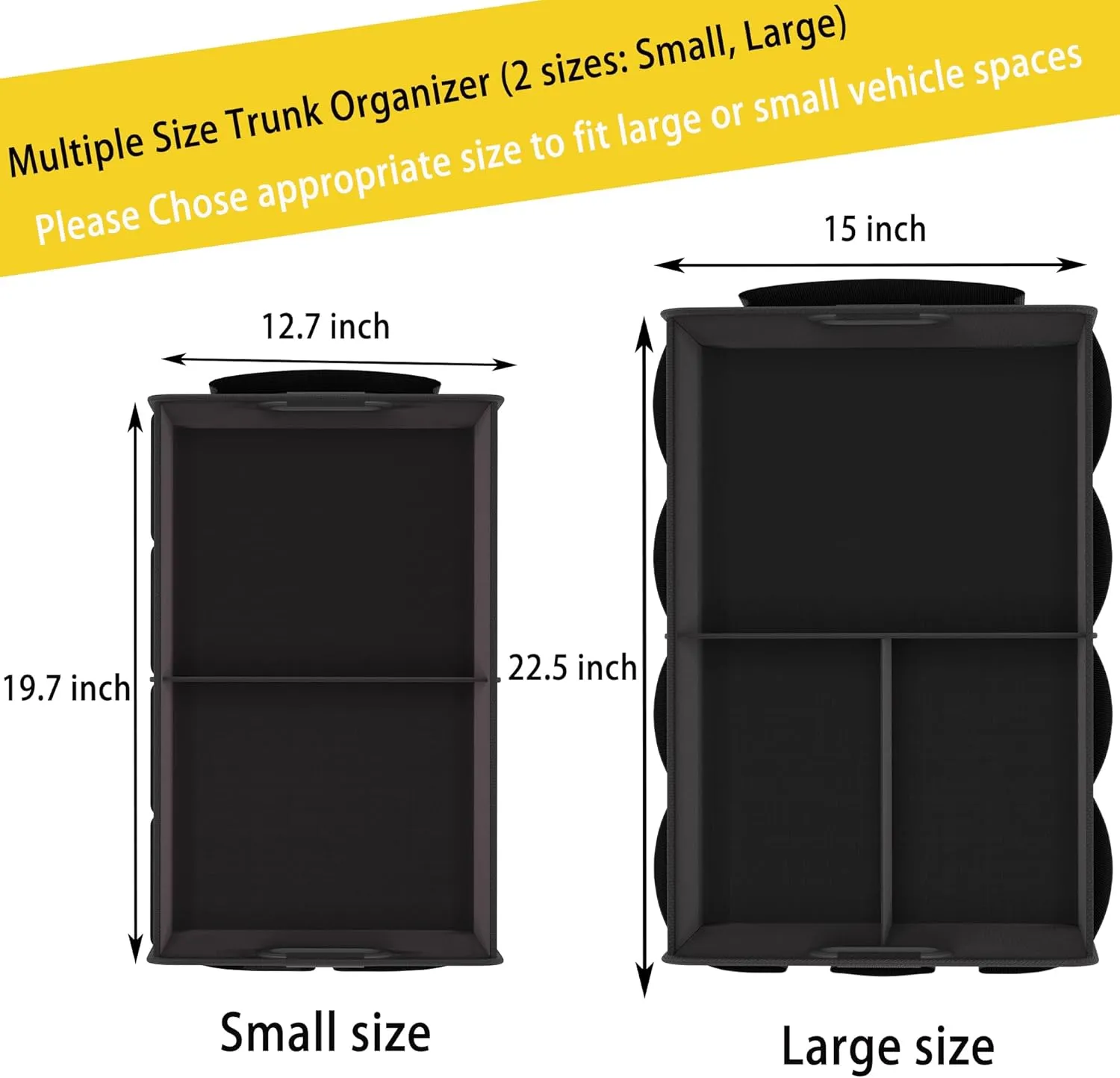 Homeve Car Trunk Organizer, Collapsible Multi-Compartment Car Organizer, Black, 2 Compart-Small