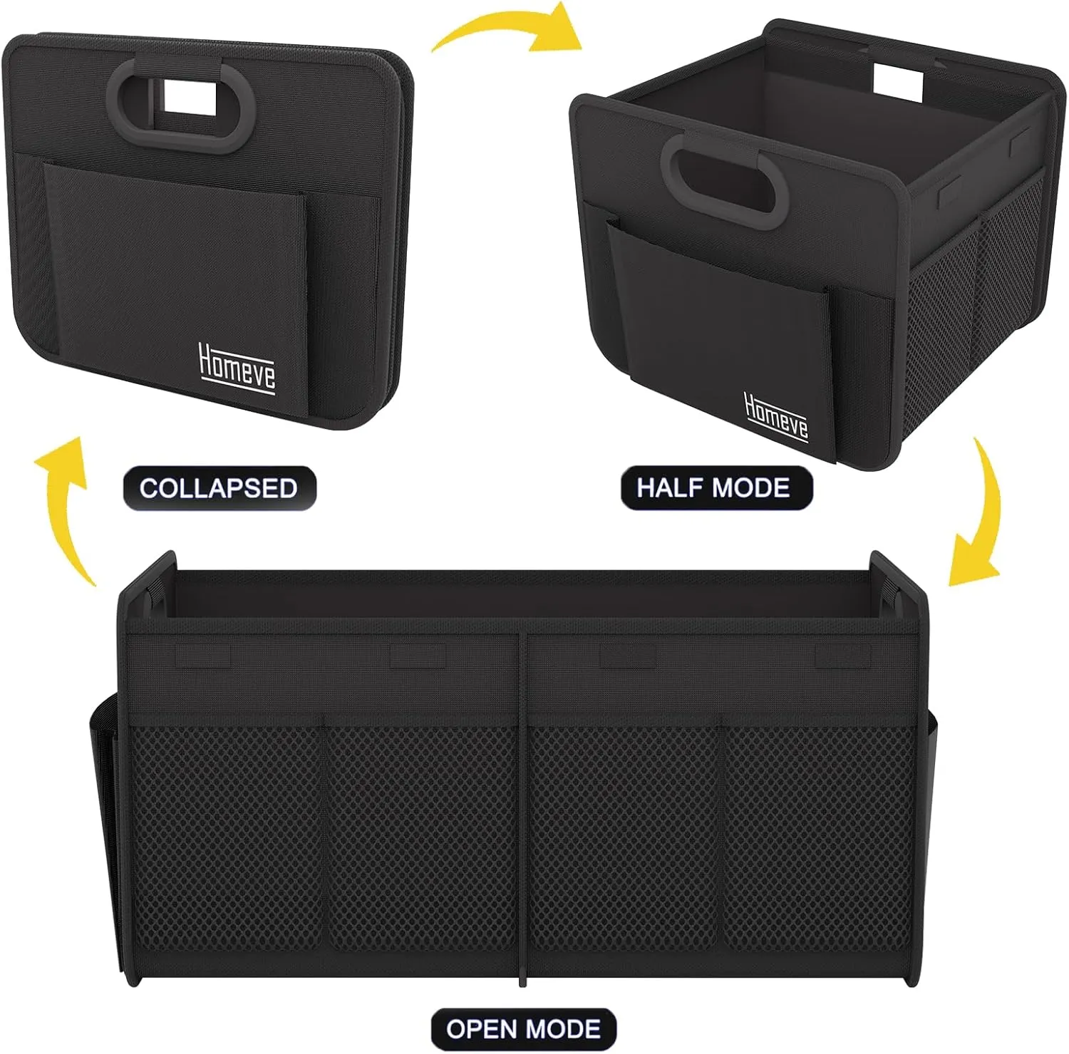 Homeve Car Trunk Organizer, Collapsible Multi-Compartment Car Organizer, Black, 2 Compart-Small