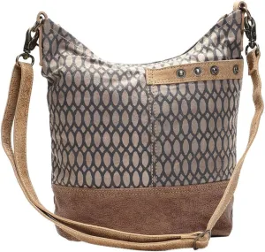Honey Bee Print Upcycled Canvas and Genuine Leather Shoulder Bag