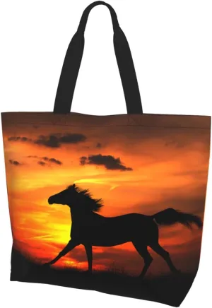 Horse Race Cool Tote Bag Beach Bag Large Capacity Grocery Bag Reusable Shopping bags for Women