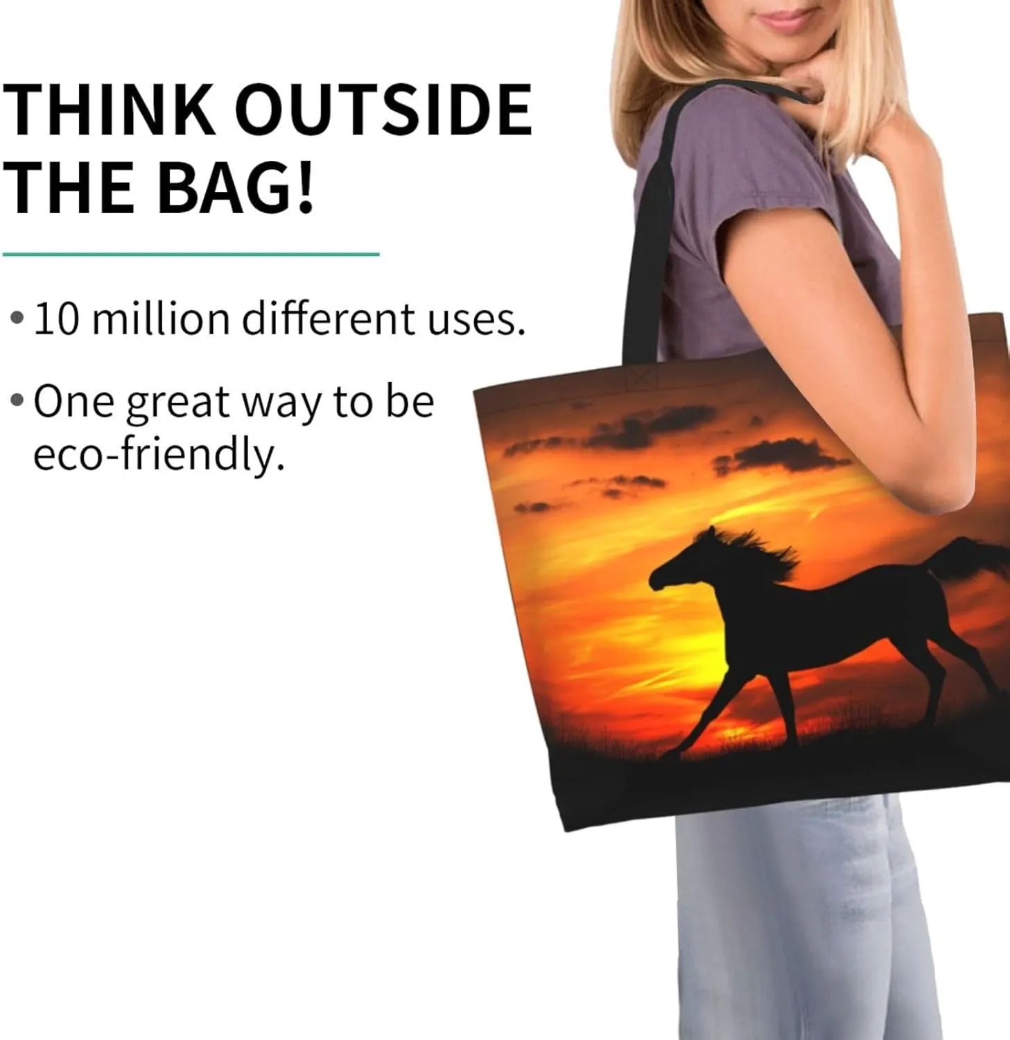 Horse Race Cool Tote Bag Beach Bag Large Capacity Grocery Bag Reusable Shopping bags for Women