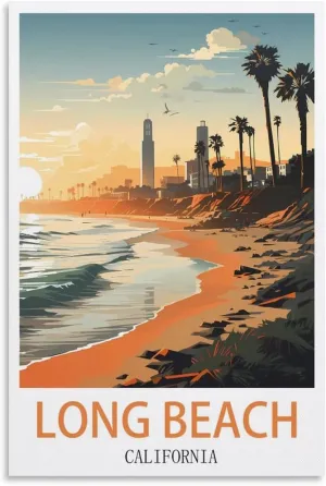 HSAEYITF Long Beach California Vintage Travel Posters 20x30inch(50x75cm) Canvas Art Poster And Wall Art Picture Print Bedroom Decor
