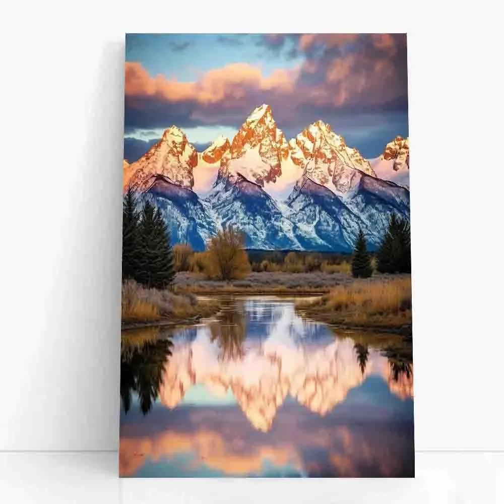 HTUKHBVGHT Mountain Range Sunrise Print, Landscape Photography, Nature Wall Art, Home, Grand Tetons Wall Art，canvas wall,for Living Room, Bedroom, Office,8x12inch