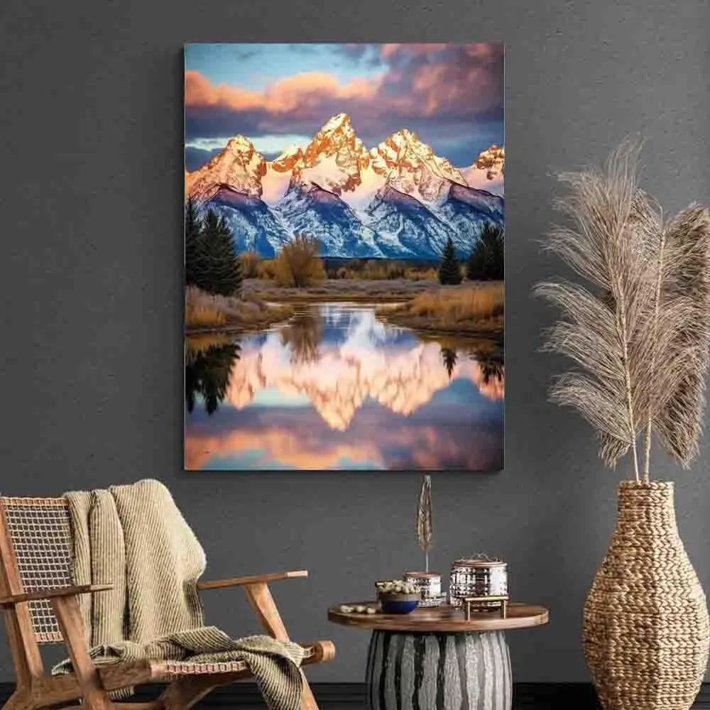 HTUKHBVGHT Mountain Range Sunrise Print, Landscape Photography, Nature Wall Art, Home, Grand Tetons Wall Art，canvas wall,for Living Room, Bedroom, Office,8x12inch