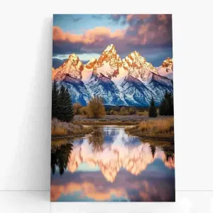 HTUKHBVGHT Mountain Range Sunrise Print, Landscape Photography, Nature Wall Art, Home, Grand Tetons Wall Art，canvas wall,for Living Room, Bedroom, Office,8x12inch
