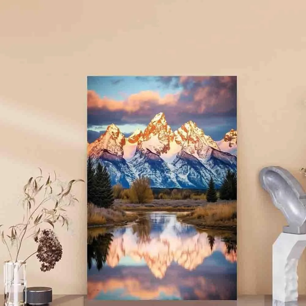 HTUKHBVGHT Mountain Range Sunrise Print, Landscape Photography, Nature Wall Art, Home, Grand Tetons Wall Art，canvas wall,for Living Room, Bedroom, Office,8x12inch