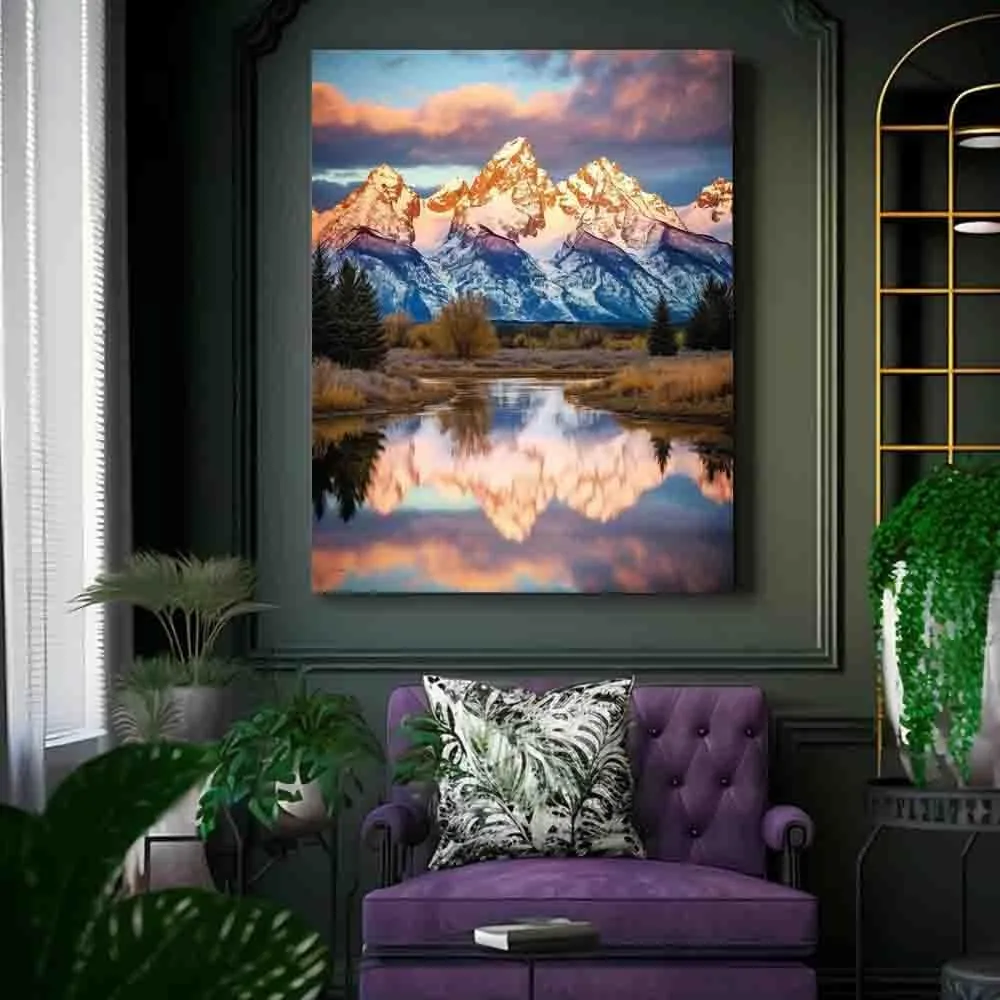 HTUKHBVGHT Mountain Range Sunrise Print, Landscape Photography, Nature Wall Art, Home, Grand Tetons Wall Art，canvas wall,for Living Room, Bedroom, Office,8x12inch