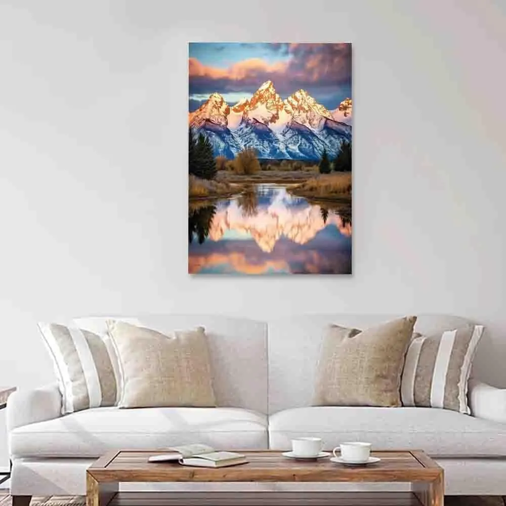 HTUKHBVGHT Mountain Range Sunrise Print, Landscape Photography, Nature Wall Art, Home, Grand Tetons Wall Art，canvas wall,for Living Room, Bedroom, Office,8x12inch