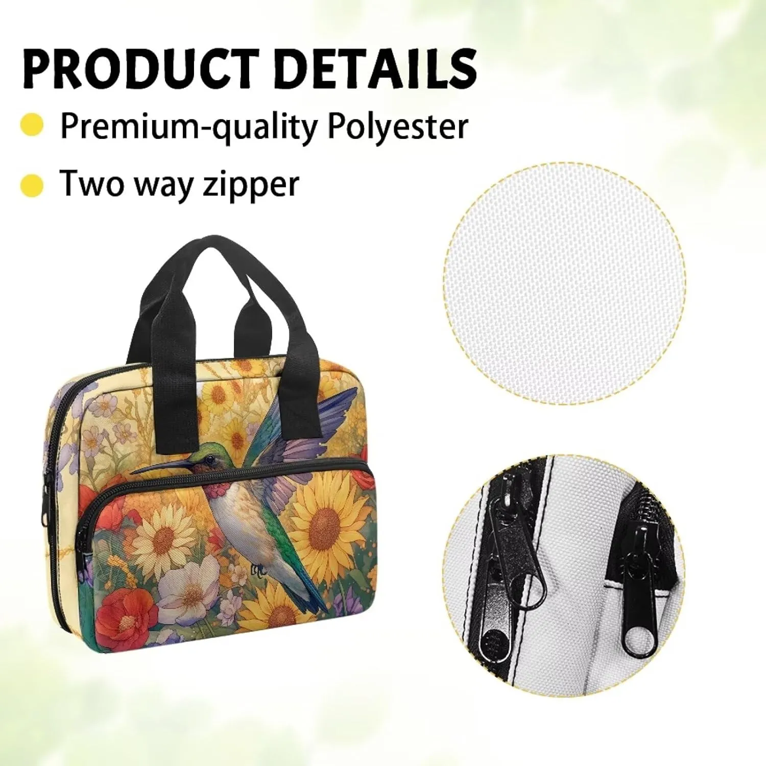 Hummingbird Sunflower Womens Large Bible Case Stylish Bible Cover for Women Ladies Classic Bible Cover Case with Top Handle Lightweight Church Worship Bags