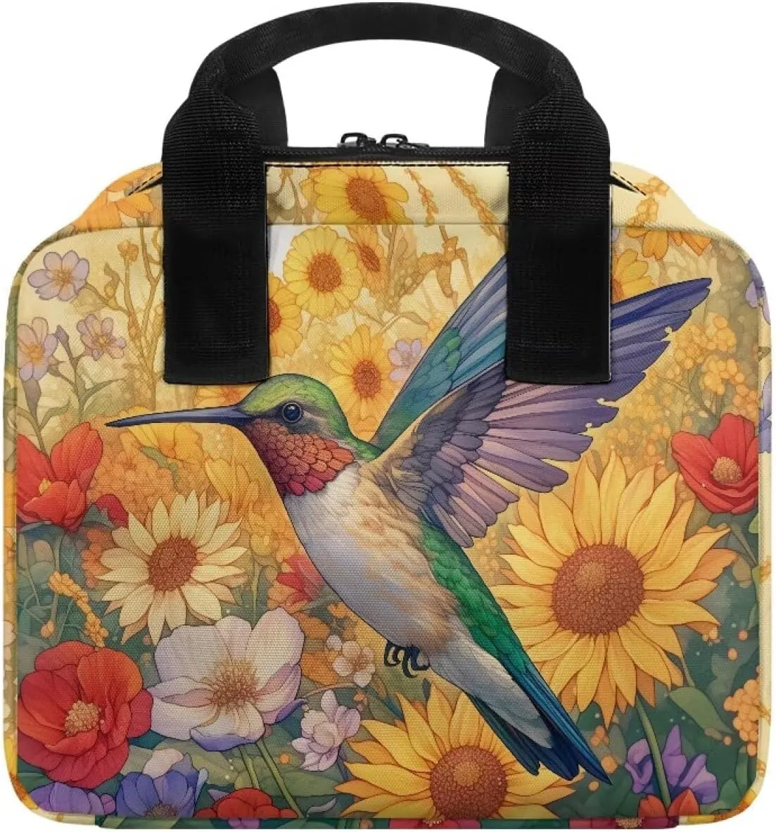 Hummingbird Sunflower Womens Large Bible Case Stylish Bible Cover for Women Ladies Classic Bible Cover Case with Top Handle Lightweight Church Worship Bags