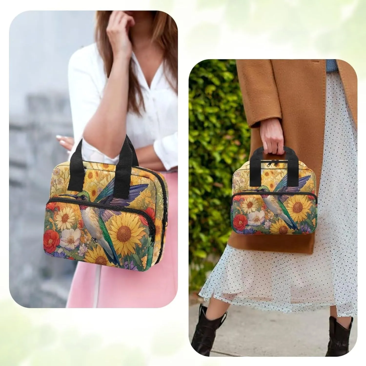 Hummingbird Sunflower Womens Large Bible Case Stylish Bible Cover for Women Ladies Classic Bible Cover Case with Top Handle Lightweight Church Worship Bags