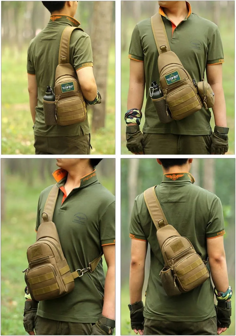HUNTVP Small Tactical Sling Chest Pack Bag Molle Daypack Backpack Military Crossbody (Type1-Camo)