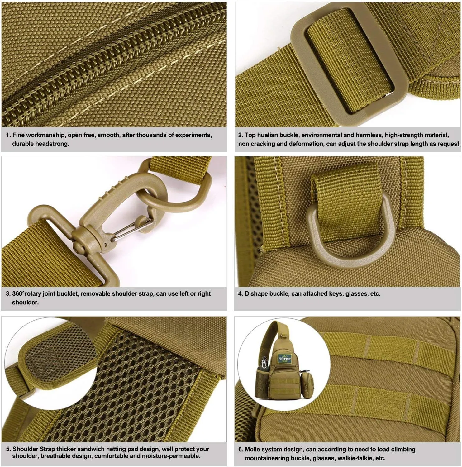 HUNTVP Small Tactical Sling Chest Pack Bag Molle Daypack Backpack Military Crossbody (Type1-Camo)