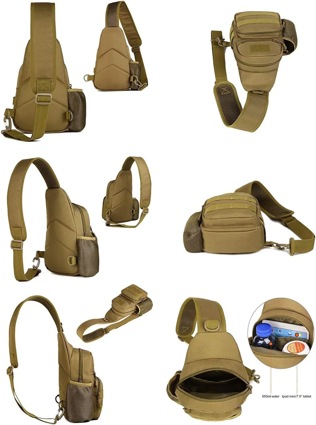 HUNTVP Small Tactical Sling Chest Pack Bag Molle Daypack Backpack Military Crossbody (Type1-Camo)