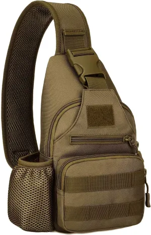 HUNTVP Small Tactical Sling Chest Pack Bag Molle Daypack Backpack Military Crossbody(Type2-Coyote Brown)