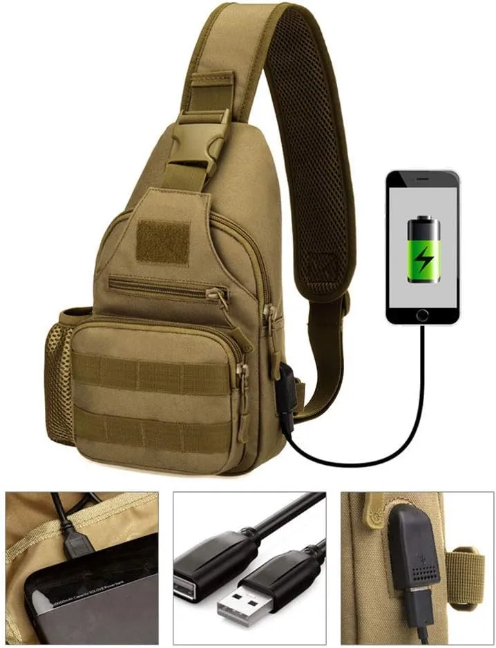 HUNTVP Small Tactical Sling Chest Pack Bag Molle Daypack Backpack Military Crossbody(Type2-Coyote Brown)