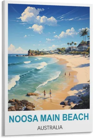 HWJUEICG Noosa Main Beach Australia Vintage Travel Poster 20x30inch(50x75cm) Canvas Wall Posters And Art Picture Print Modern Family Bedroom Decor Posters