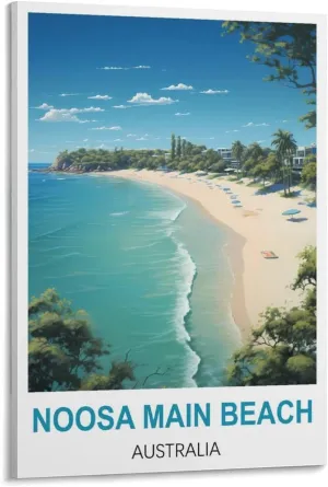 HWJUEICG Noosa Main Beach Australia Vintage Travel Posters 20x30inch(50x75cm) Canvas Wall Posters And Art Picture Print Modern Family Bedroom Decor Posters