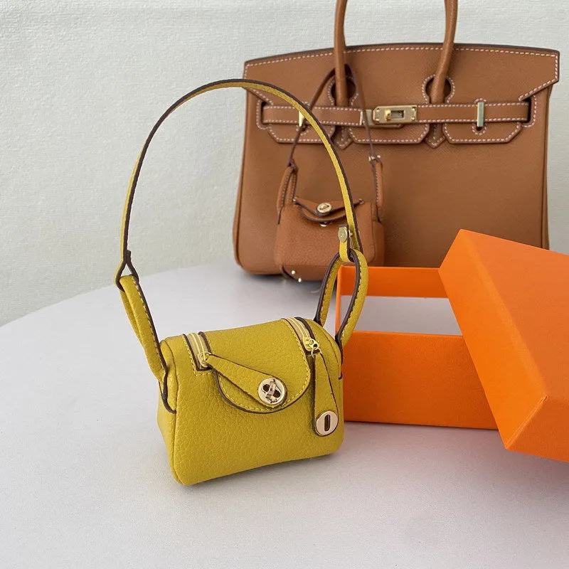 Iconic Inspired Mini Lindi Handbag Charm Vegan Leather Earphone Storage Bag