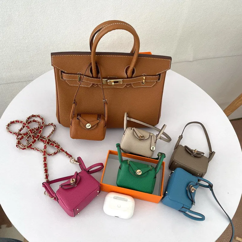 Iconic Inspired Mini Lindi Handbag Charm Vegan Leather Earphone Storage Bag