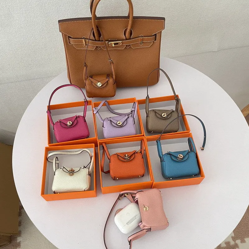 Iconic Inspired Mini Lindi Handbag Charm Vegan Leather Earphone Storage Bag