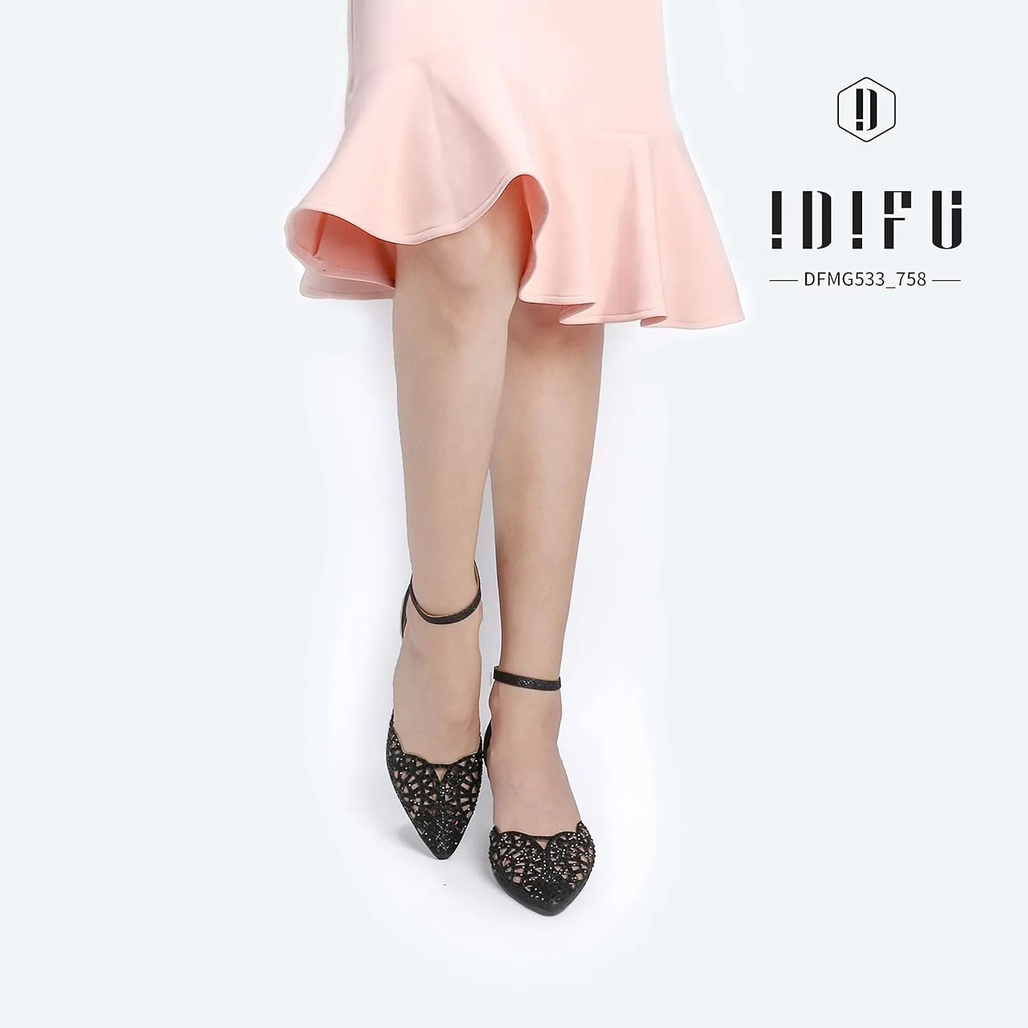 IDIFU Women's IN2 Candice Wedding Rhinestones Sequins Low Kitten Heels Pumps Dress Evening Shoes for Women Bridal Bride