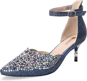 IDIFU Women's IN2 Candice Wedding Rhinestones Sequins Low Kitten Heels Pumps Dress Evening Shoes for Women Bridal Bride