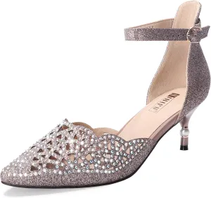 IDIFU Women's IN2 Candice Wedding Rhinestones Sequins Low Kitten Heels Pumps Dress Evening Shoes for Women Bridal Bride