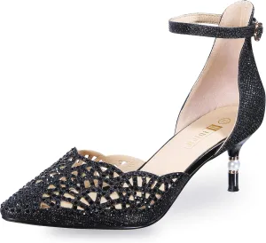 IDIFU Women's IN2 Candice Wedding Rhinestones Sequins Low Kitten Heels Pumps Dress Evening Shoes for Women Bridal Bride