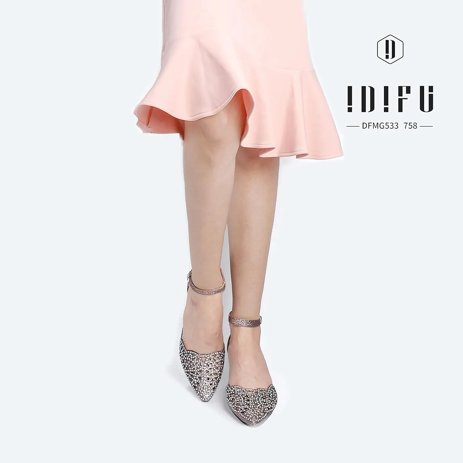 IDIFU Women's IN2 Candice Wedding Rhinestones Sequins Low Kitten Heels Pumps Dress Evening Shoes for Women Bridal Bride
