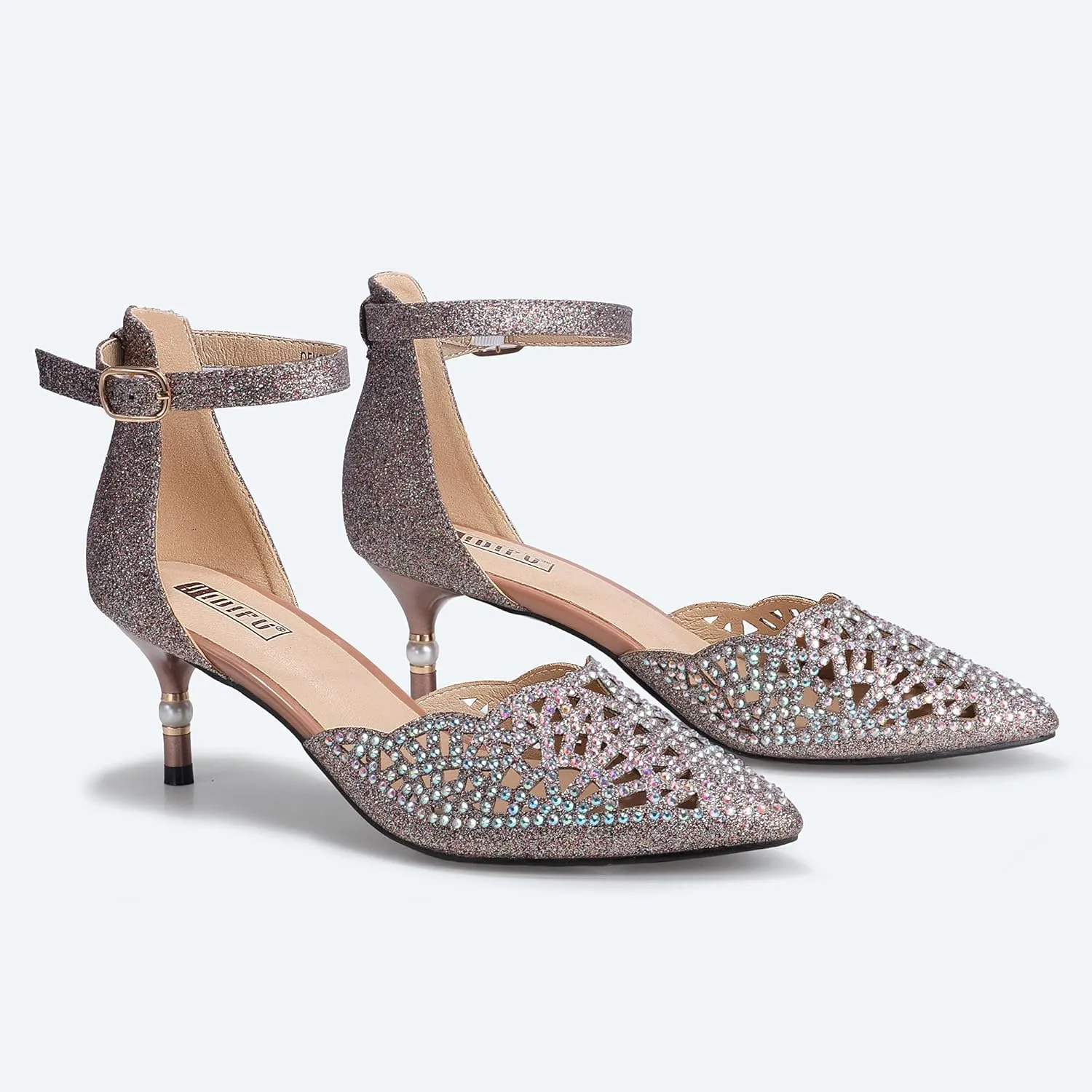 IDIFU Women's IN2 Candice Wedding Rhinestones Sequins Low Kitten Heels Pumps Dress Evening Shoes for Women Bridal Bride
