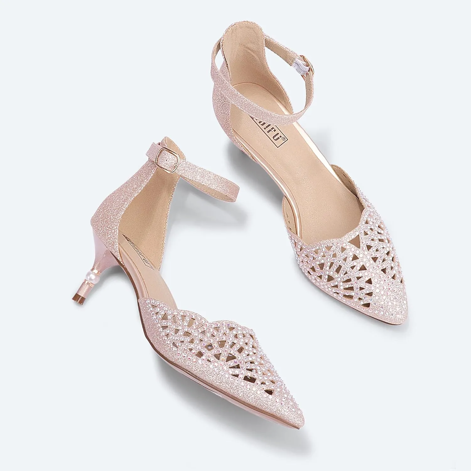 IDIFU Women's IN2 Candice Wedding Rhinestones Sequins Low Kitten Heels Pumps Dress Evening Shoes for Women Bridal Bride