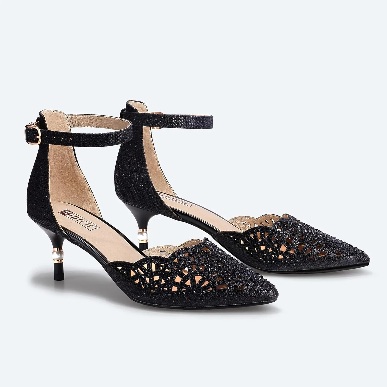 IDIFU Women's IN2 Candice Wedding Rhinestones Sequins Low Kitten Heels Pumps Dress Evening Shoes for Women Bridal Bride
