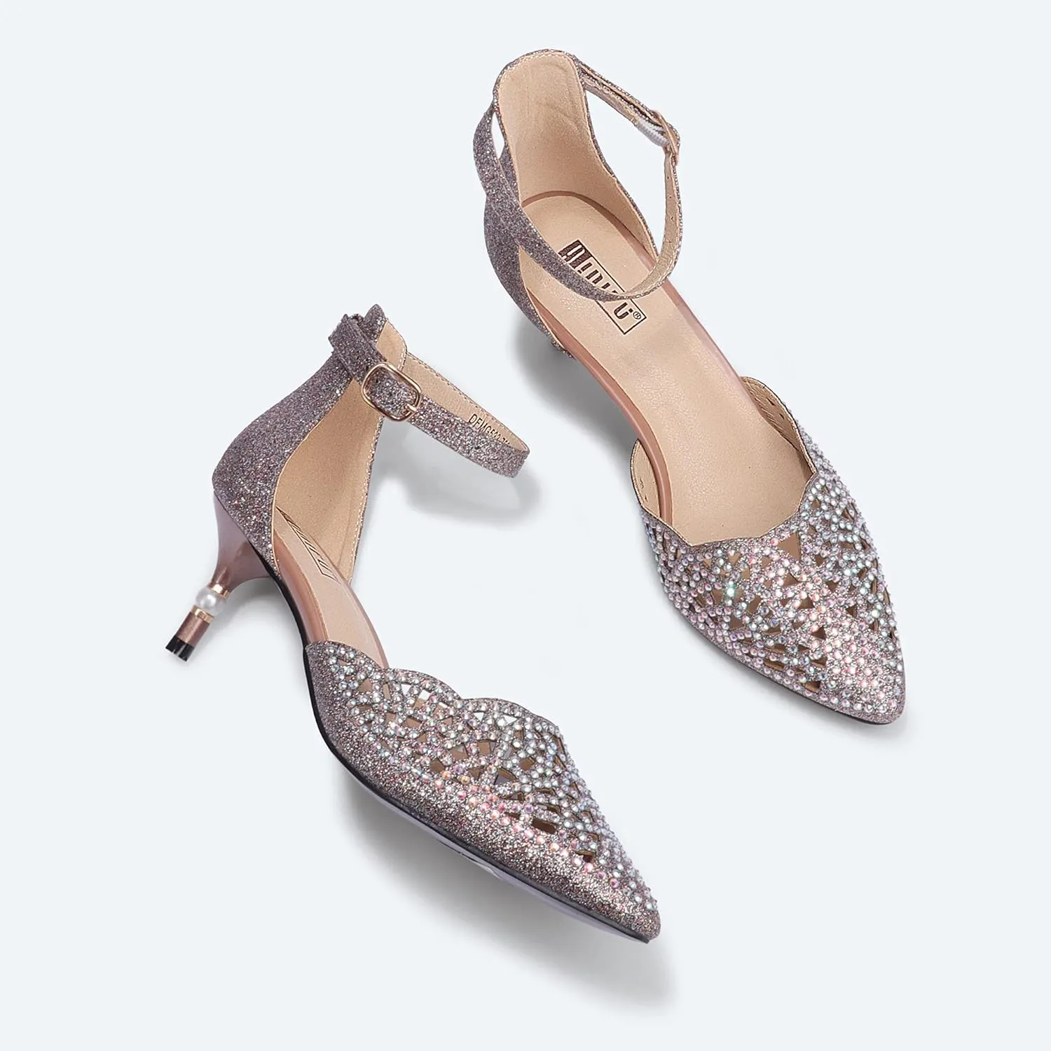 IDIFU Women's IN2 Candice Wedding Rhinestones Sequins Low Kitten Heels Pumps Dress Evening Shoes for Women Bridal Bride