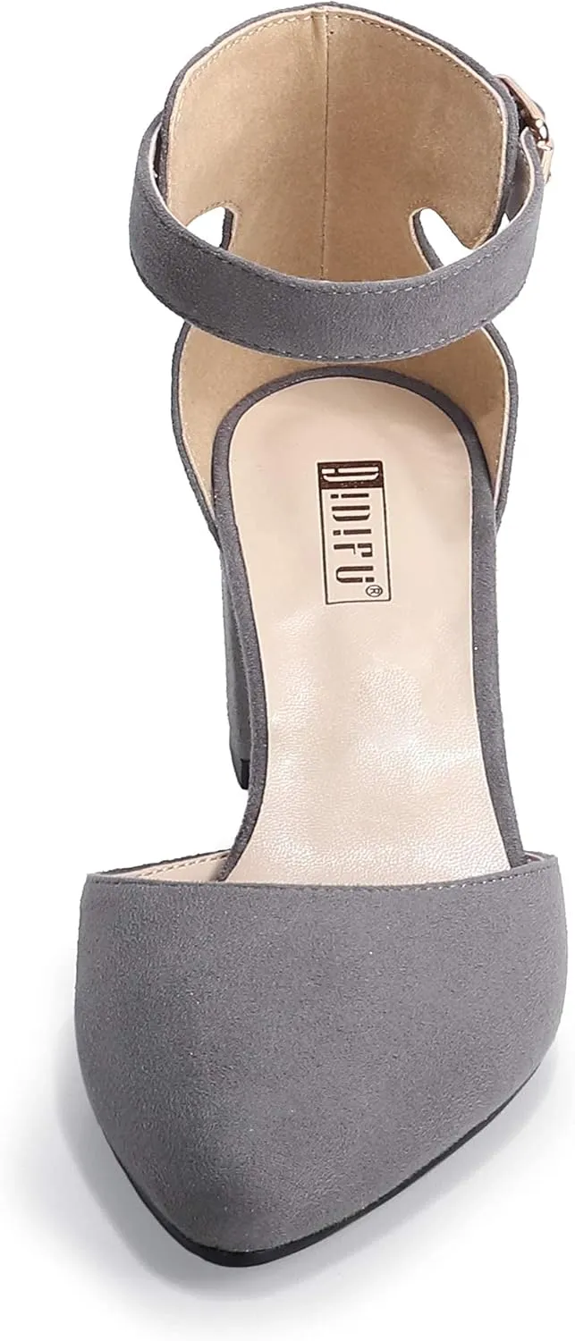 IDIFU Women's IN2 Pedazo Dress Shoes Low Block Heels Comfortable Chunky Closed Toe Ankle Strap Wedding Pumps