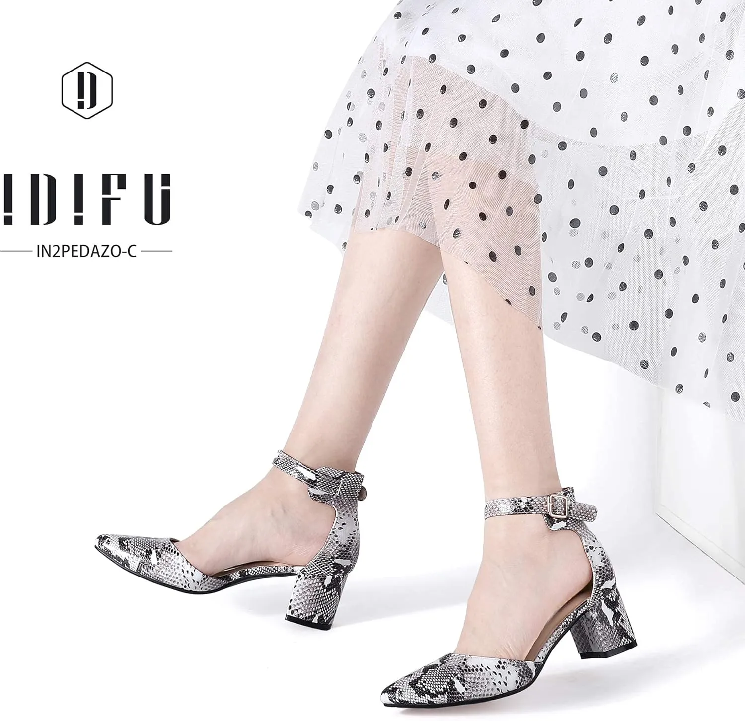 IDIFU Women's IN2 Pedazo Dress Shoes Low Block Heels Comfortable Chunky Closed Toe Ankle Strap Wedding Pumps