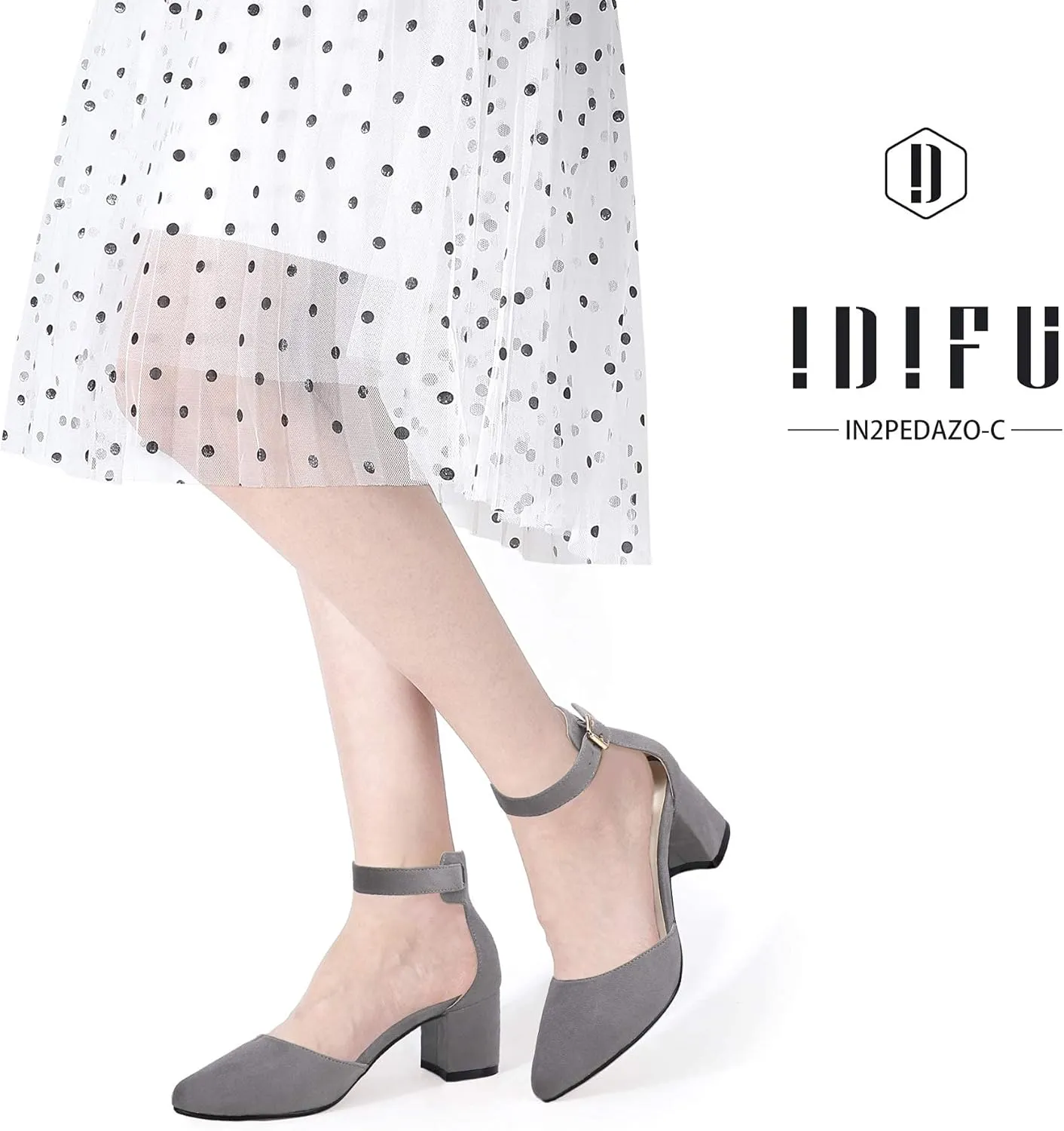 IDIFU Women's IN2 Pedazo Dress Shoes Low Block Heels Comfortable Chunky Closed Toe Ankle Strap Wedding Pumps