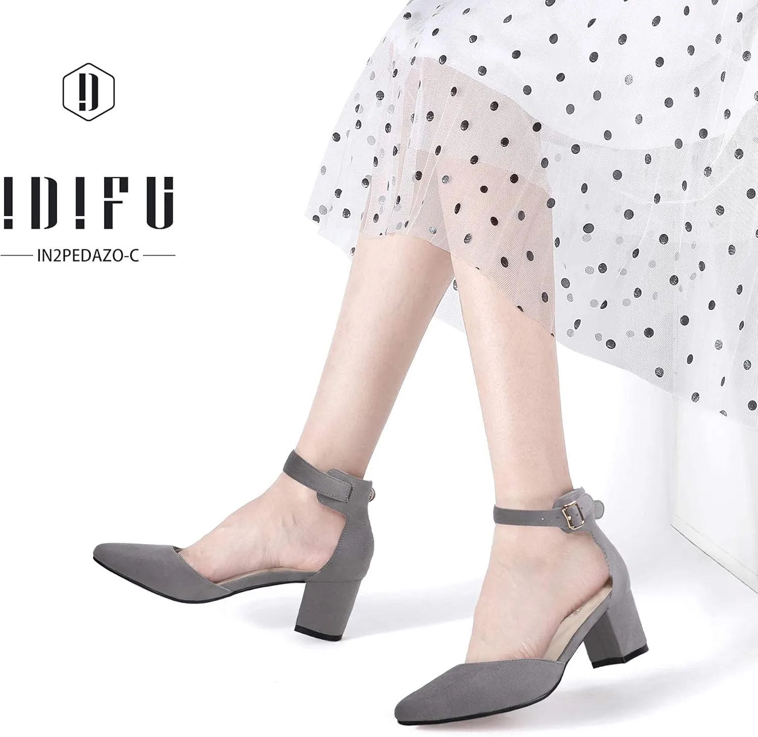 IDIFU Women's IN2 Pedazo Dress Shoes Low Block Heels Comfortable Chunky Closed Toe Ankle Strap Wedding Pumps