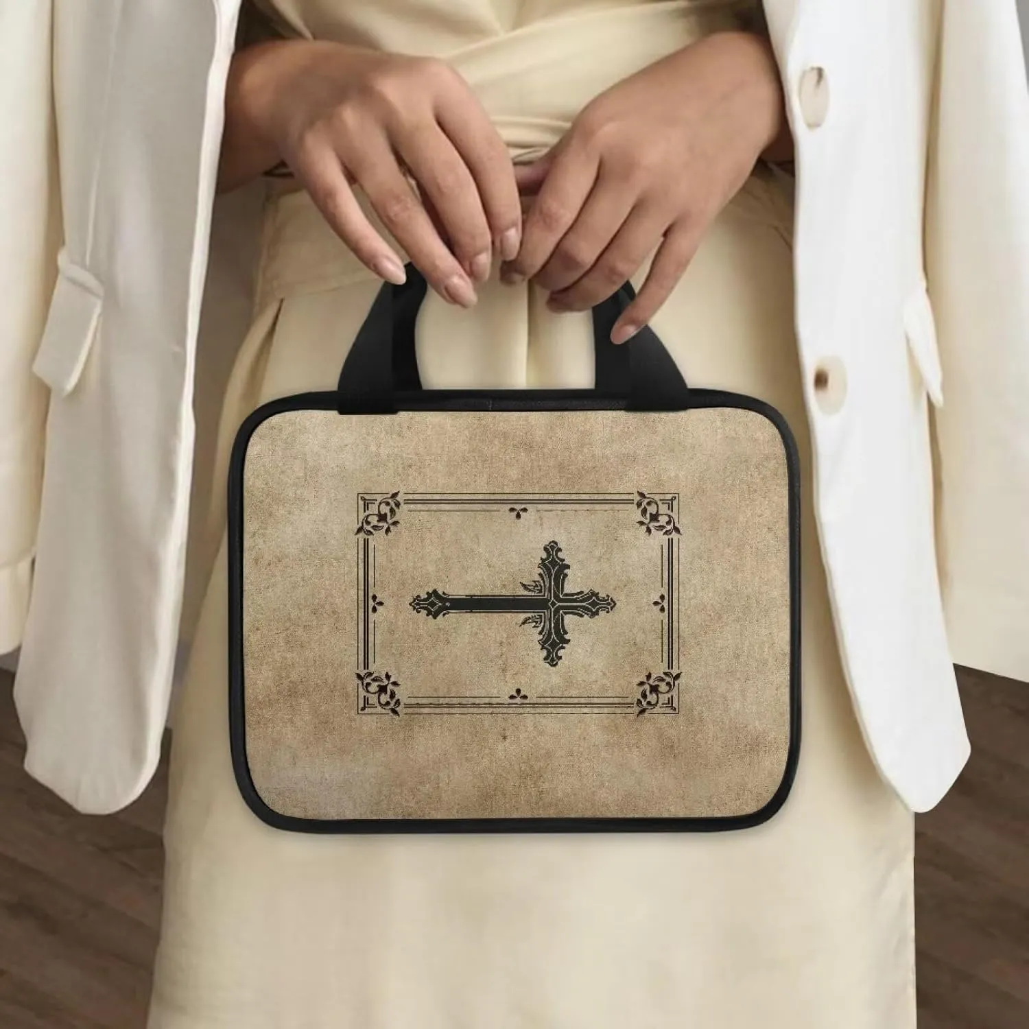 Imitation Leather Print Bible Case Bible Cover for Women Canvas Bible Carrying Case Built-in Pocket Handle Church Bag