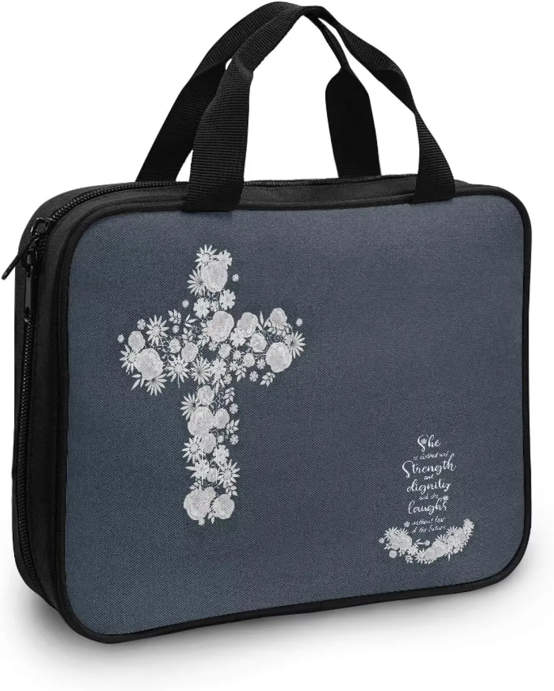 Imitation Leather Print Bible Case Bible Cover for Women Canvas Bible Carrying Case Built-in Pocket Handle Church Bag
