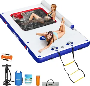 Inflatable Floating Dock, Inflatable Dock Floating Platform with Mesh, Non-Slip EVA Platform and Rope Ladder, Inflatable Water Floating Dock Island Raft for Boats, Pool, Lake, Beach, Ocean